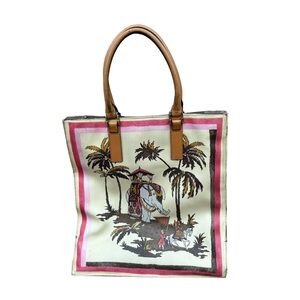 Tory Burch Kerrington Tall Elephant Rare Coated Fabric Leather Tote.